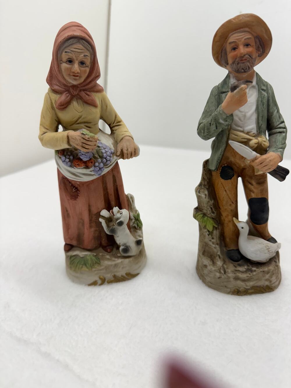 Vintage HOMCO 1417 Farmer Couple Figurines Man Woman Dog Goose Porcelain 7.5”
